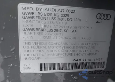 2020 Audi Q3 Premium Plus 45 Tfsi S Line Quattro Tiptronic from USA, damaged, VIN WA1EECF31L1114611